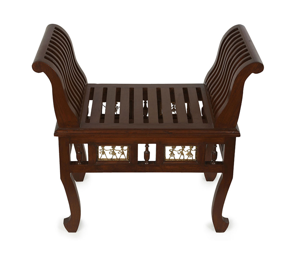 Stetson Ottoman Seater in Striped Wood Pattern with Walnut Finish