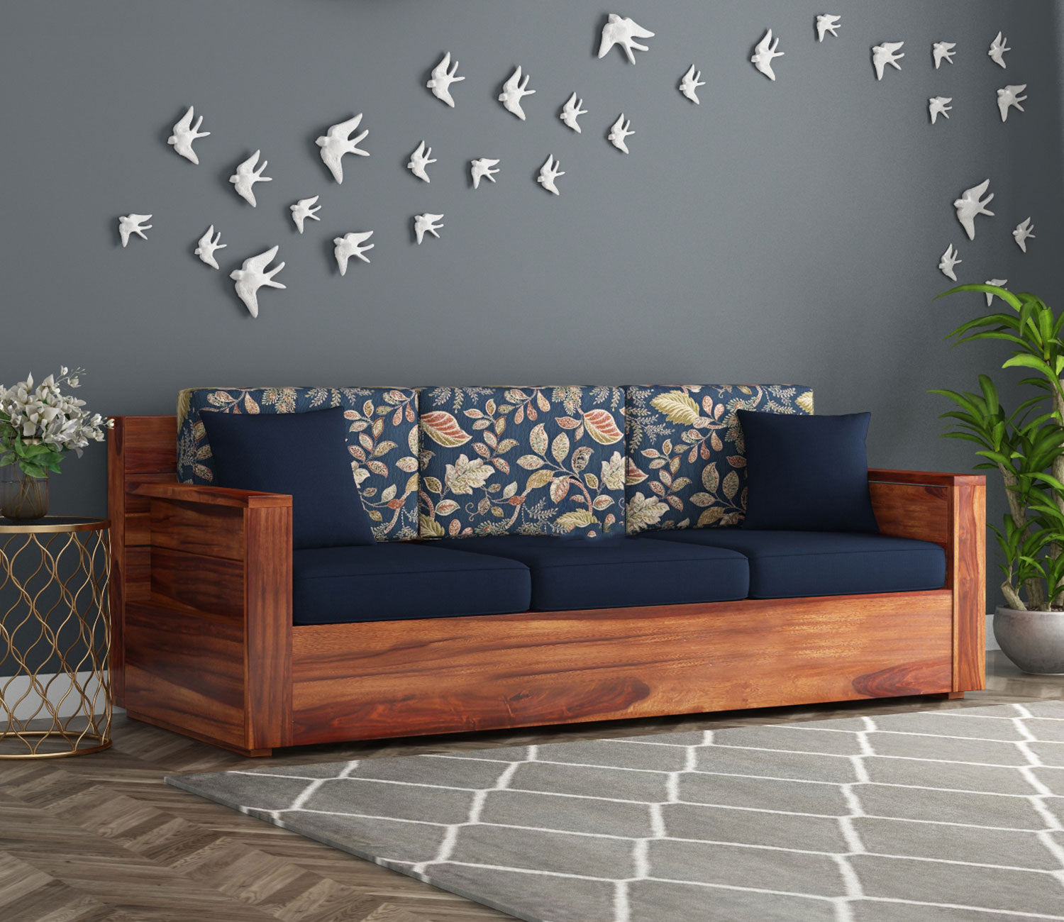 Jessie Wooden 5 Seater Sofa Set Printed