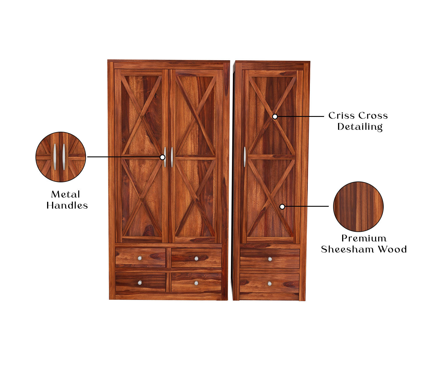 Leonel Sheesham Wood 3 Door Almirah