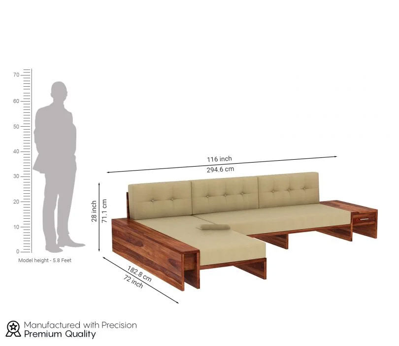 Lloyd L-Shaped Wooden Sofa with Side Storage Drawer