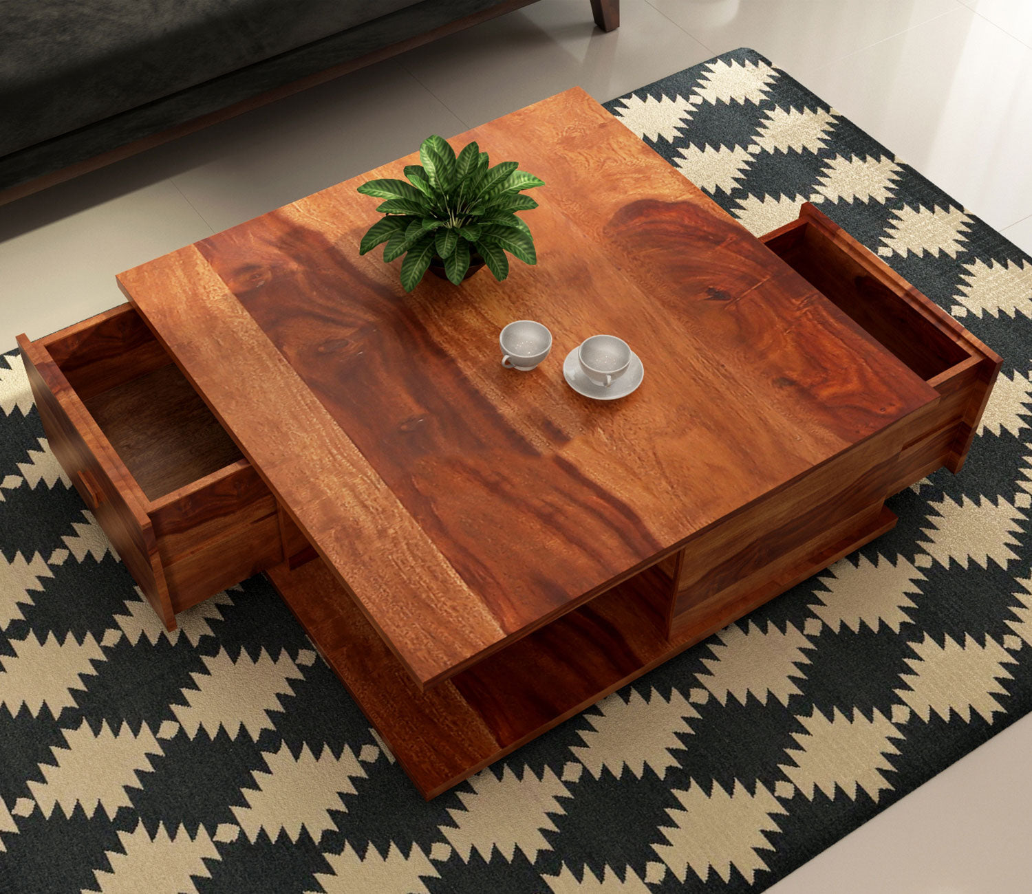 Ariana Sheesham Wood Coffee Table with Drawers & Open Storage
