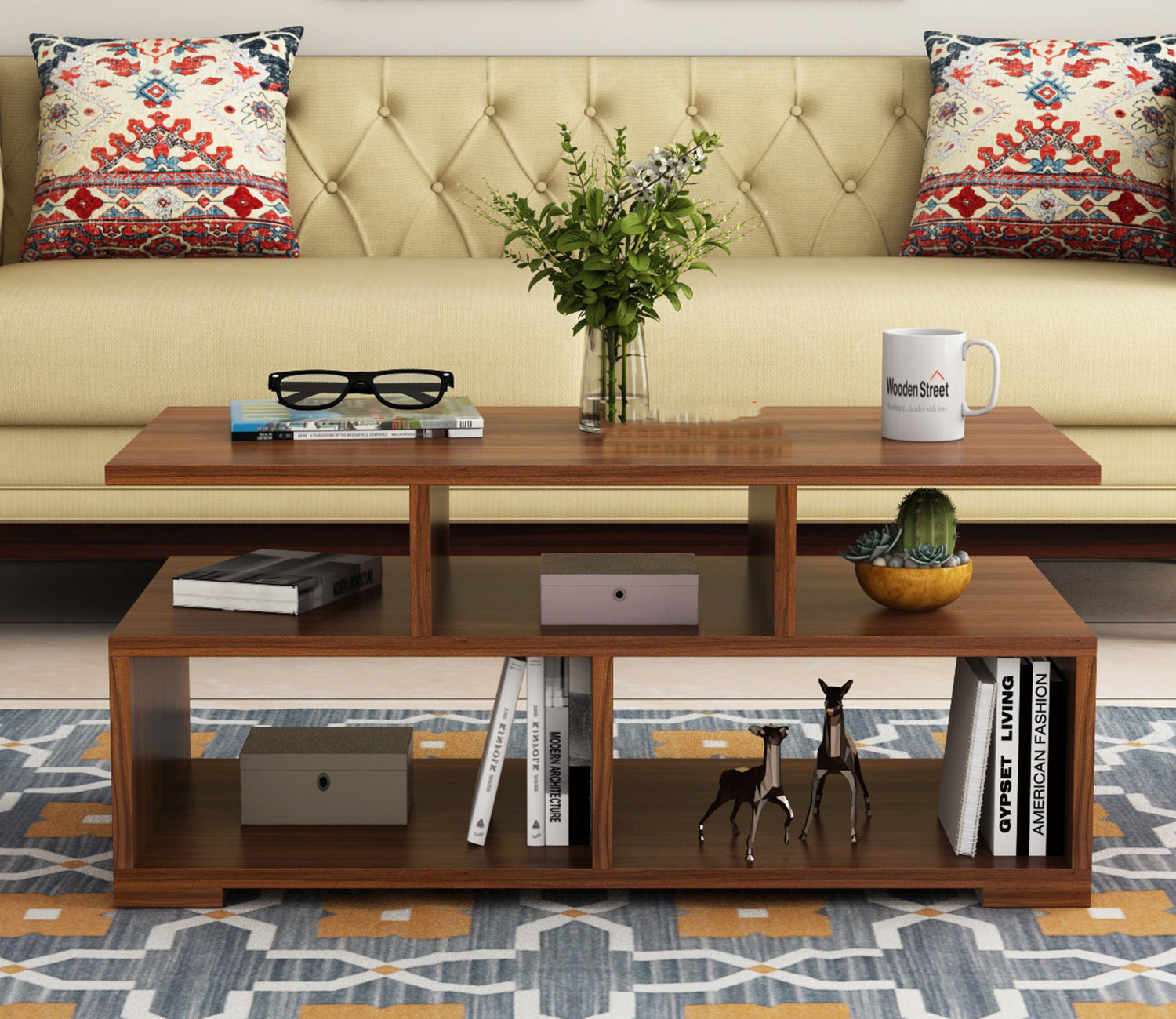 Eden Engineered Wood Coffee Table with Open Shelves