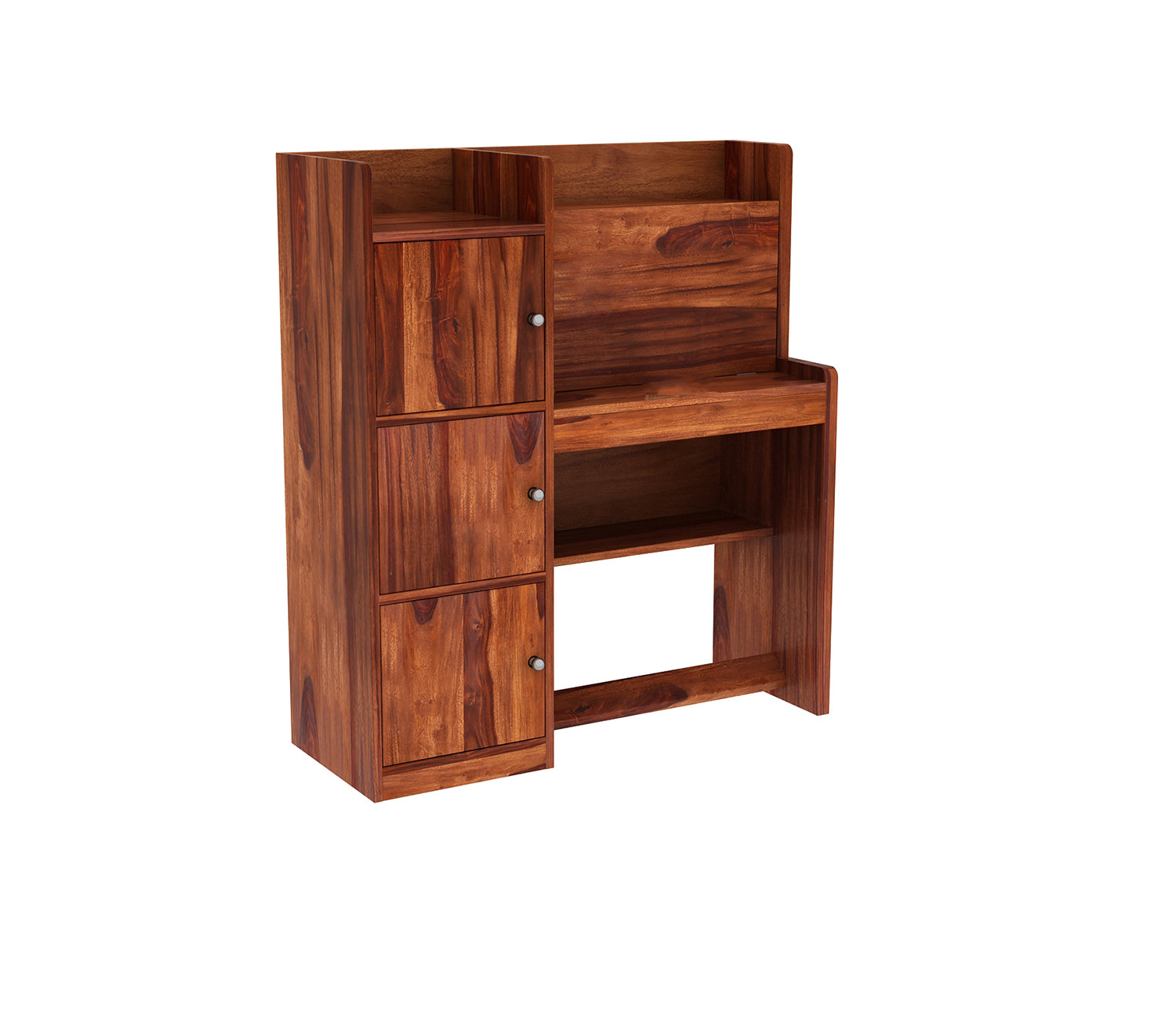 Avery Sheesham Wood Study Table with Three Cabinets & Open Shelves