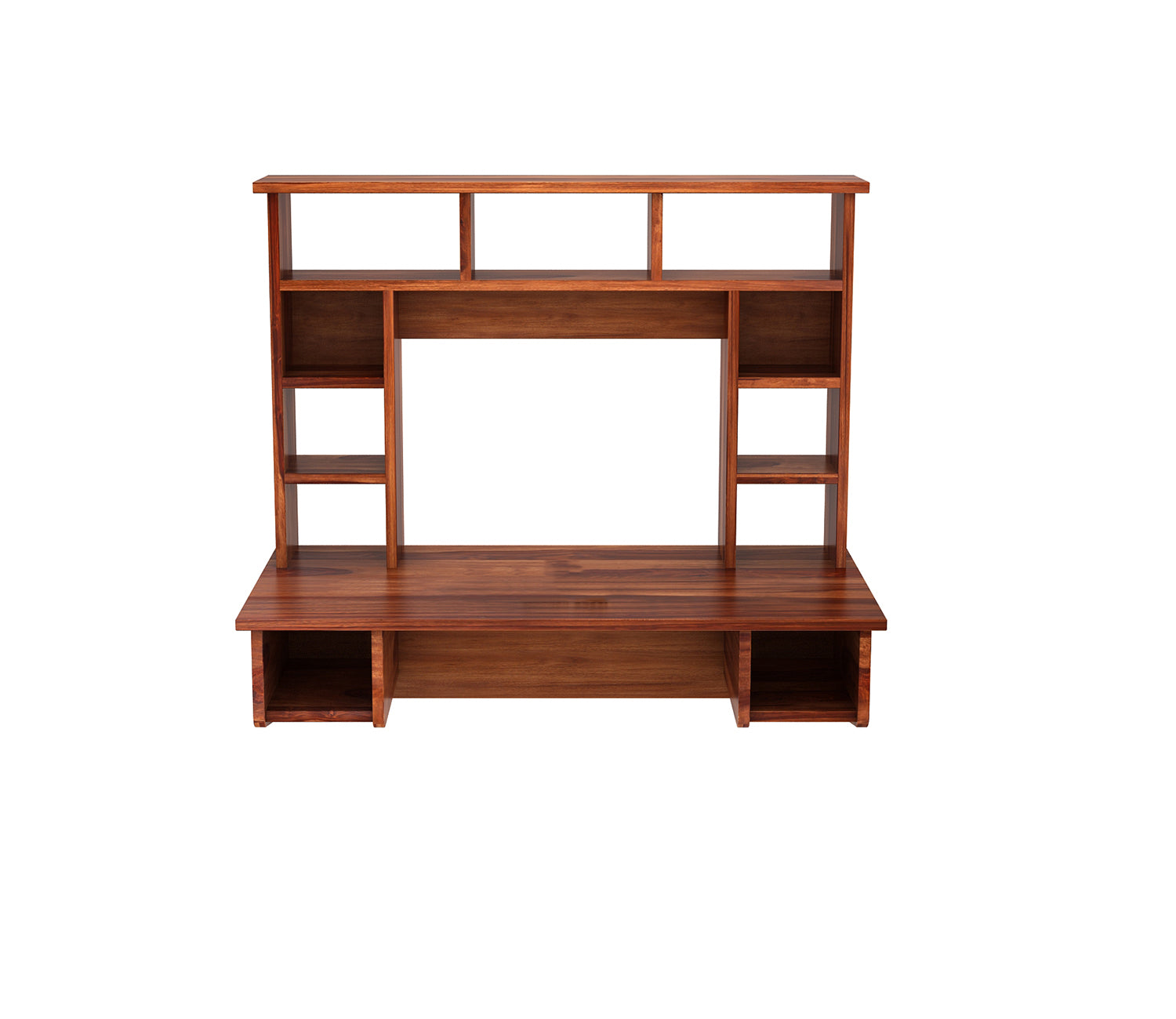 Lily Sheesham Wood Wall Mounted Study Table with Open Shelves