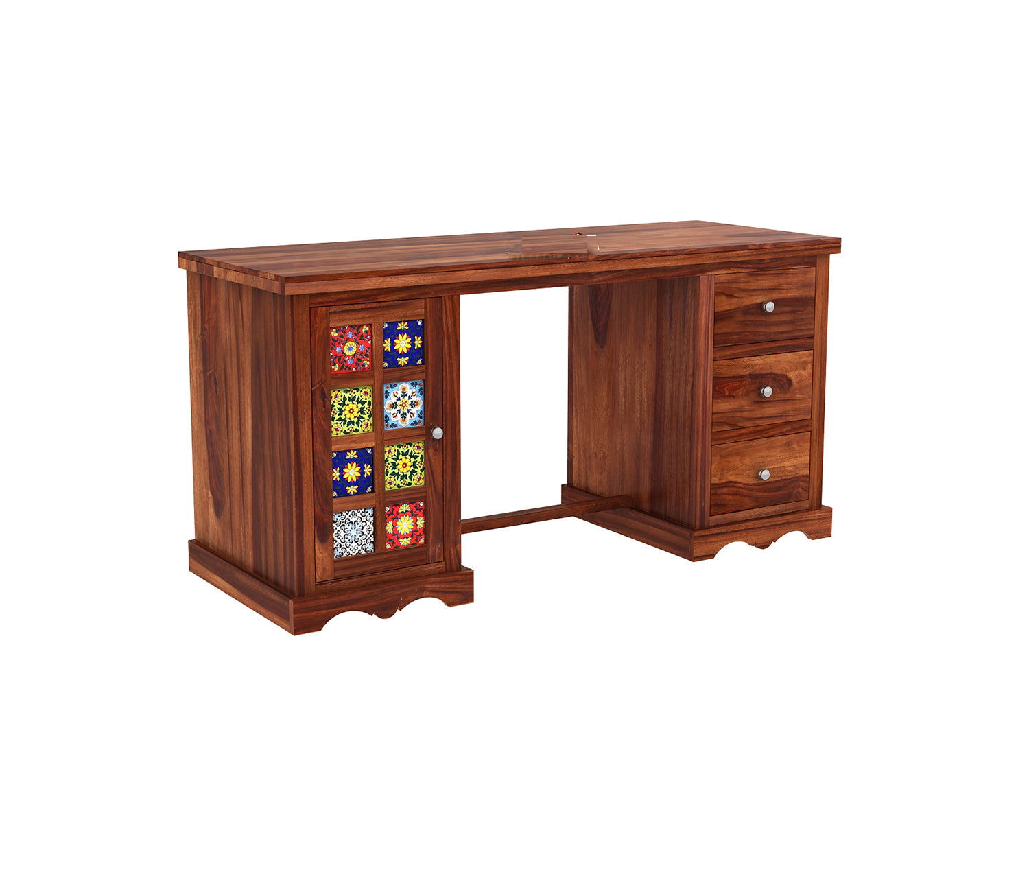 Scarlett Sheesham Wood Study Table with Three Drawers and Cabinet