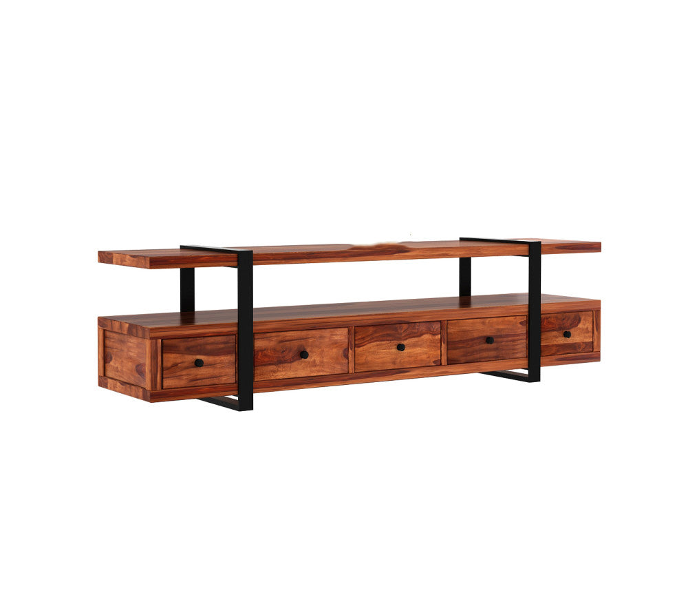 Rodrigo Sheesham Wood Tv Unit with Five Pull Out Drawers