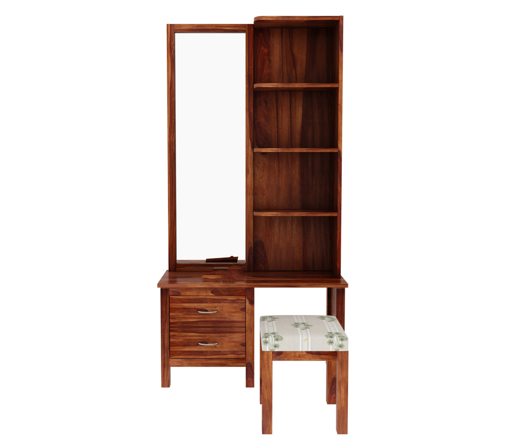 Kameron Sheesham Wood Dressing Table with Storage Drawers and Stool