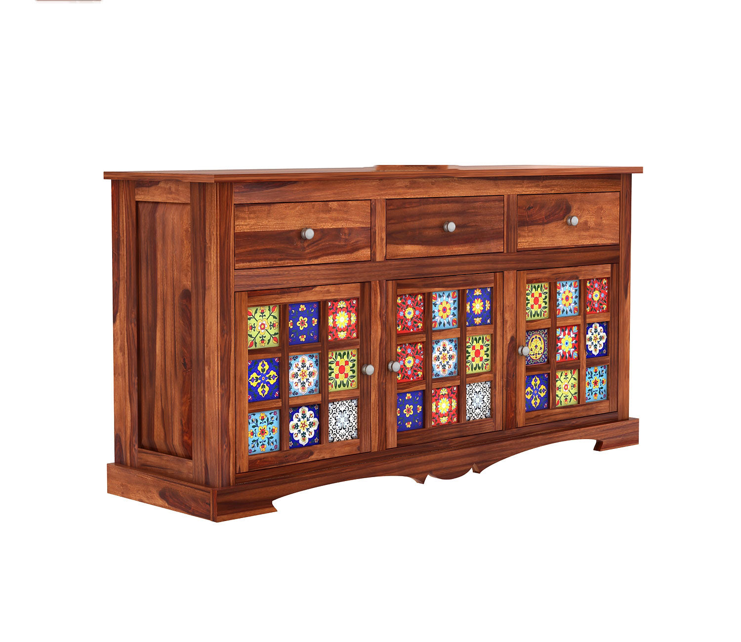 Phoenix Sheesham Wood Storage Cabinet Sideboard With Three Drawers