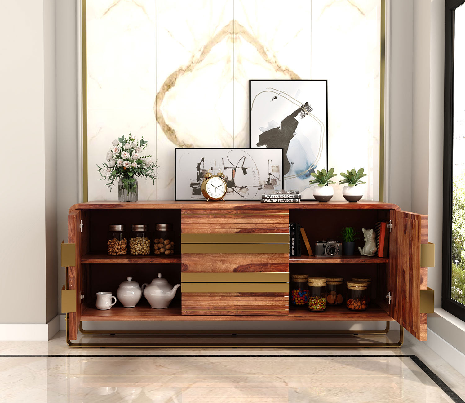 Crew Sheesham wood Designer Cabinet and Sideboard with Cane