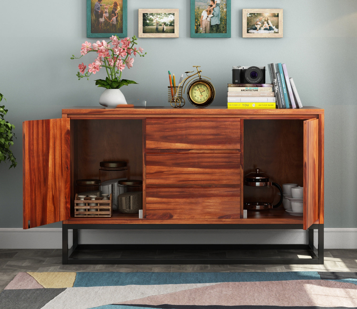 Louis Loft Three Drawer Sheesham wood Sideboard Cabinet