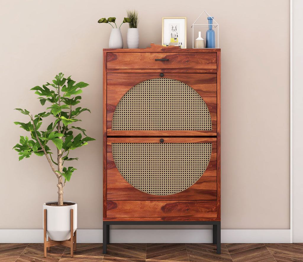 Jorge Sheesham Wood Cane Tilt Out Kids Shoe Rack