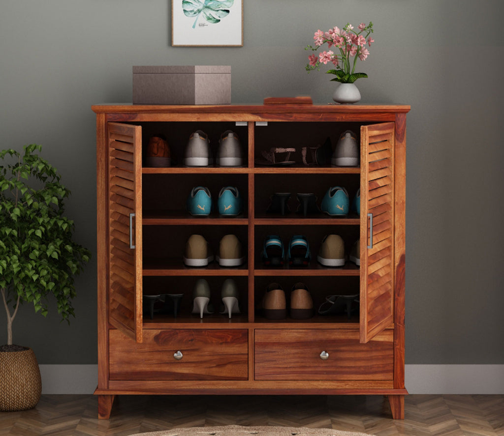 Kaleb Sheesham Wood Shoe Cabinet With Storage Drawers