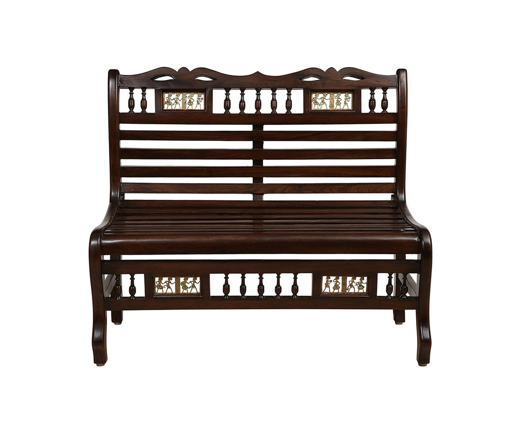 Emilio Double Seater with Striped Wood Pattern in Walnut Finish