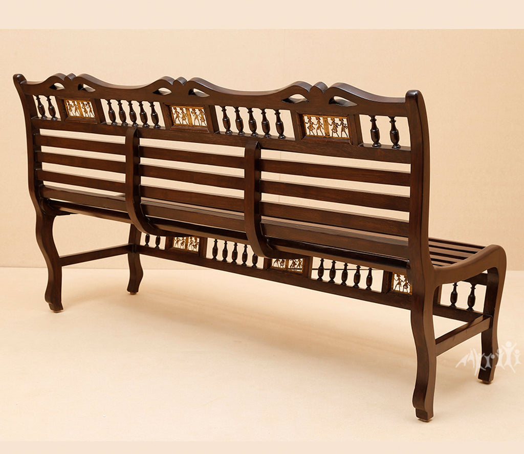 Tyler Bench Three Seater with Striped Wood Pattern in Walnut Finish