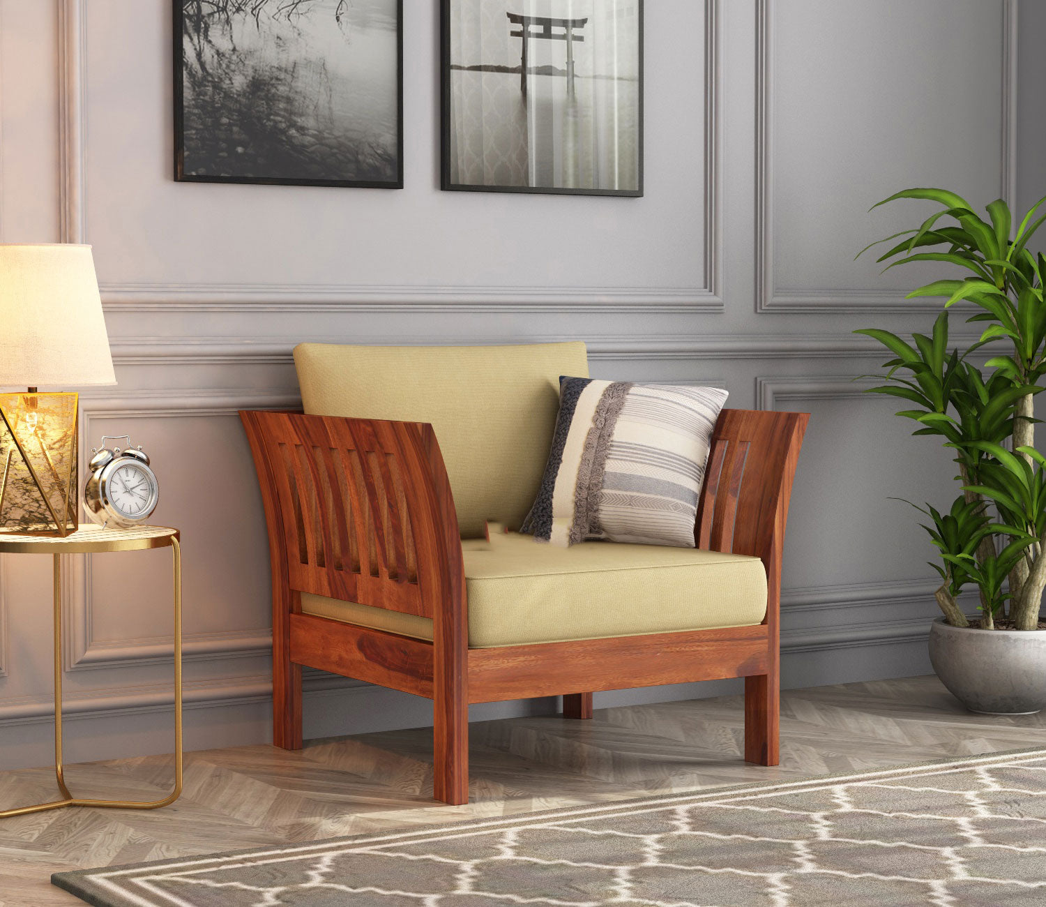Brad Wooden Sofa Set with Washable Zipper Cover