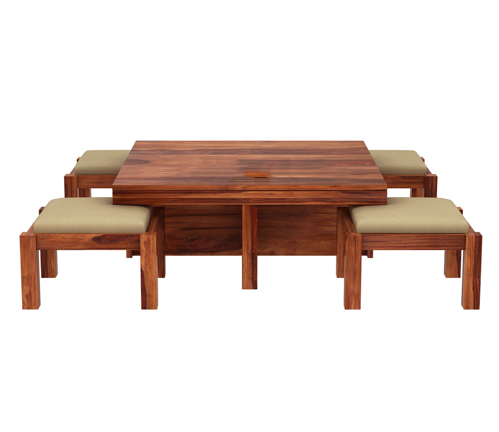 Kinsley Sheesham Wood Coffee Table with Four Cushioned Stools