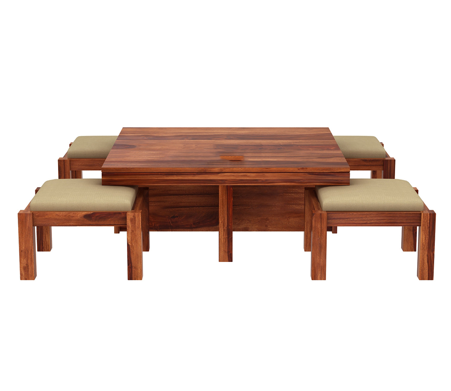 Kinsley Sheesham Wood Coffee Table with Four Cushioned Stools