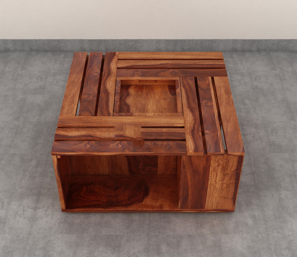 Aubrey Sheesham Wood Coffee Table with Center Storage