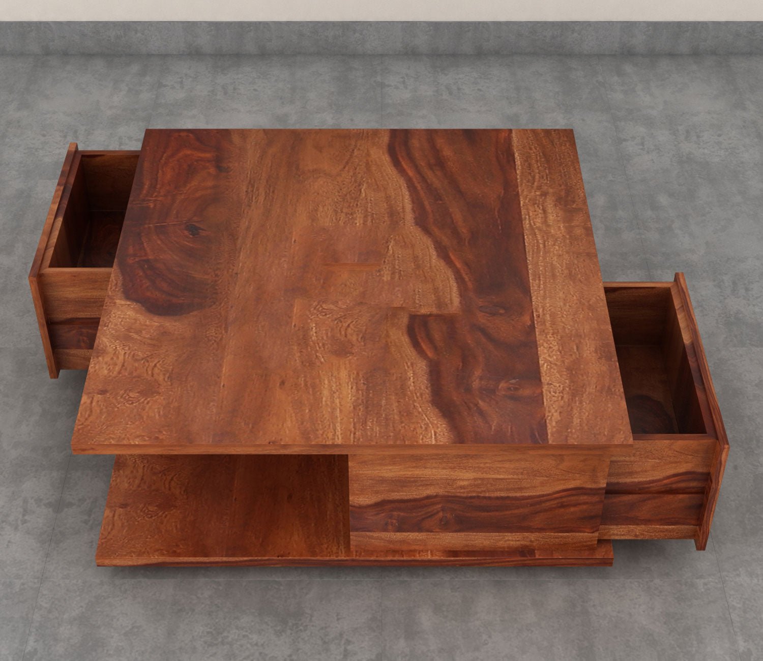 Ariana Sheesham Wood Coffee Table with Drawers & Open Storage
