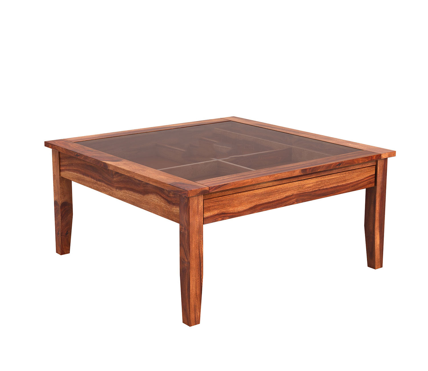 Liliana Sheesham Wood Glass Top Coffee Table with Storage