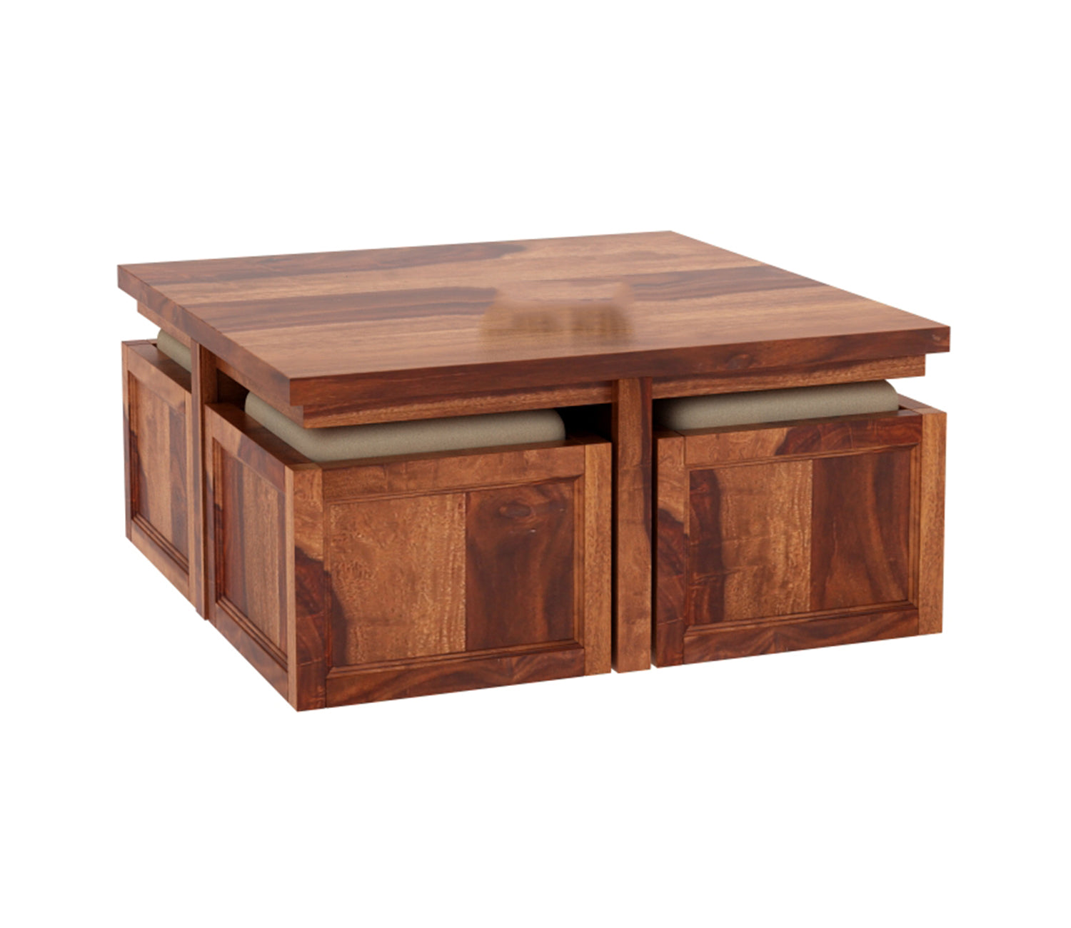 Everly Sheesham Wood Coffee Table with 4 Seating Stools