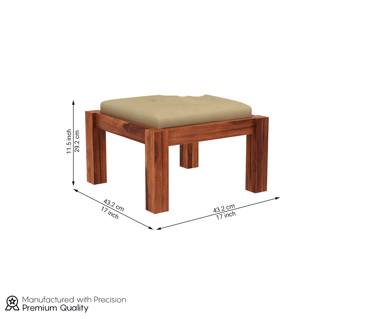 Kinsley Sheesham Wood Coffee Table with Four Cushioned Stools