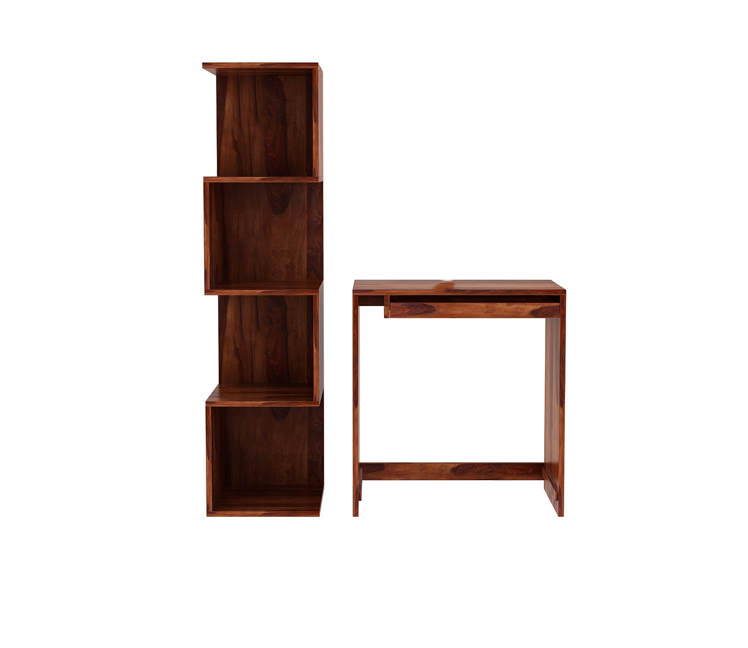 Hannah Sheesham Wood Study Table with Keyboard Tray & Bookshelf