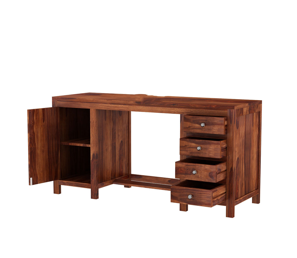 Ivy Sheesham Wood Study Table with Four Drawers & Cabinet