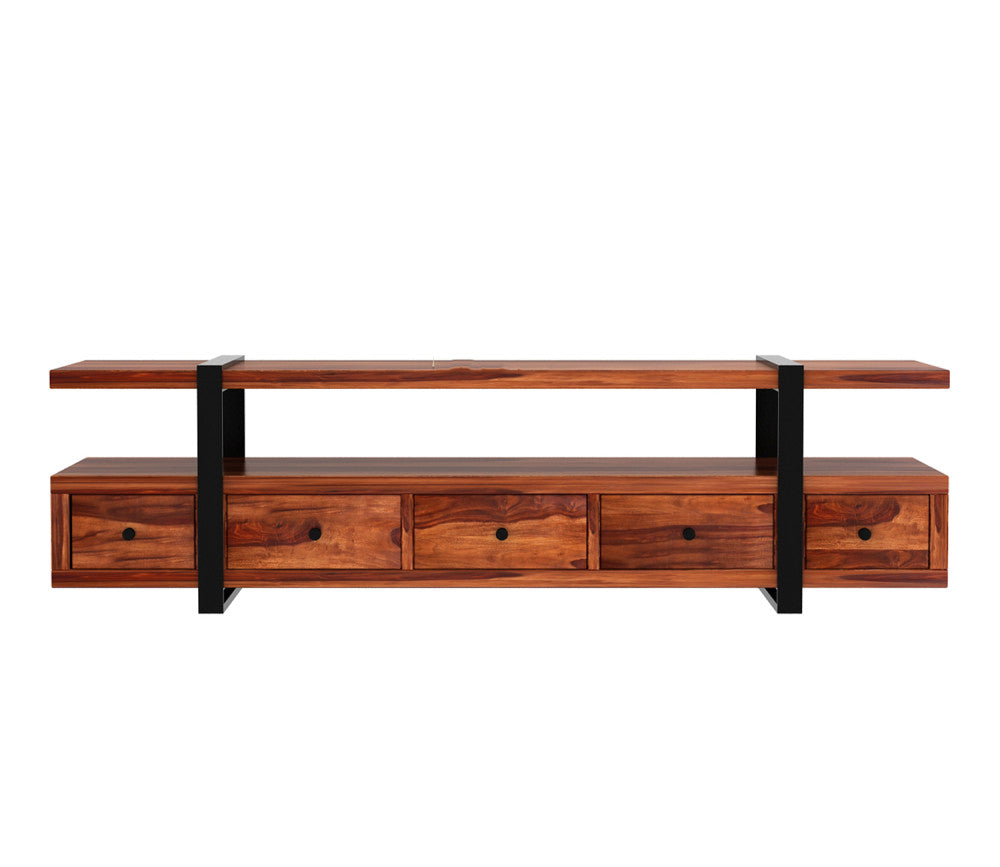 Rodrigo Sheesham Wood Tv Unit with Five Pull Out Drawers