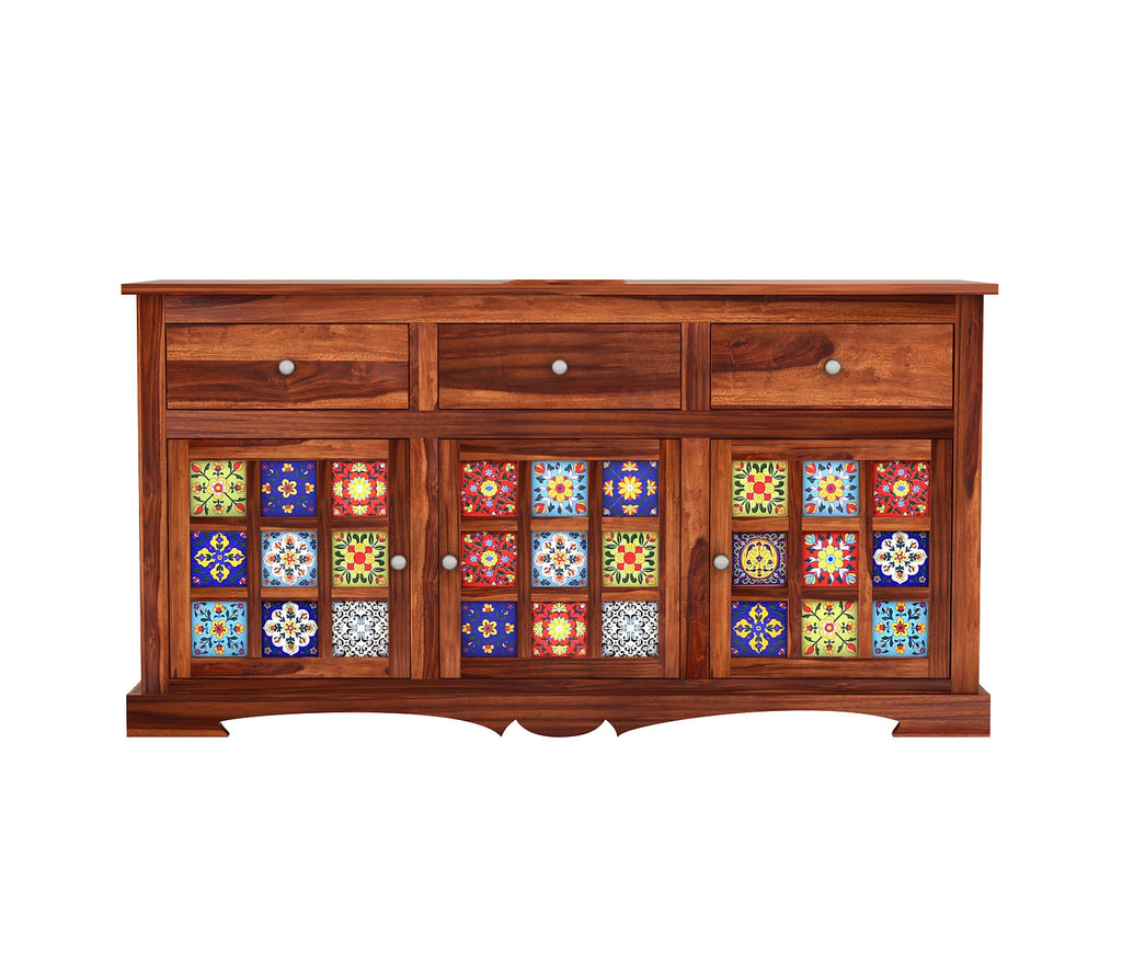 Phoenix Sheesham Wood Storage Cabinet Sideboard With Three Drawers