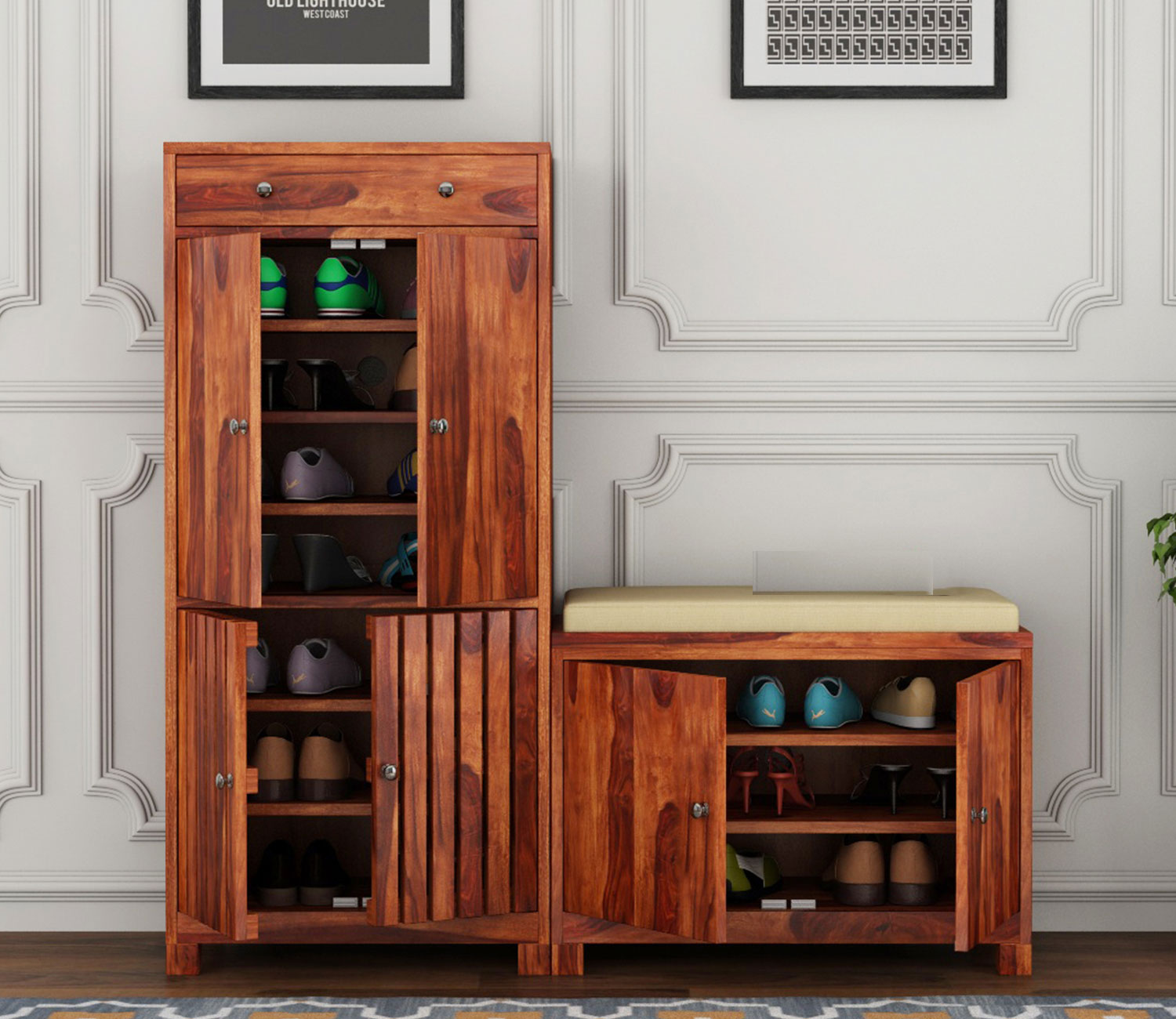 Finley Wood Shoe Rack With Seat
