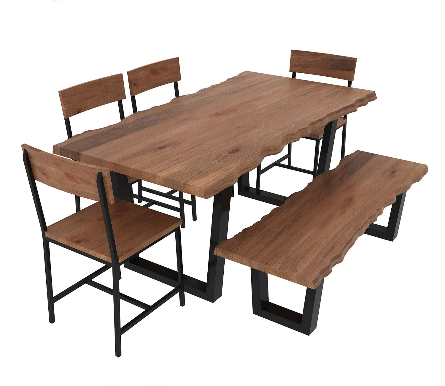 Live Edge 6 Seater Dining Set with Bench