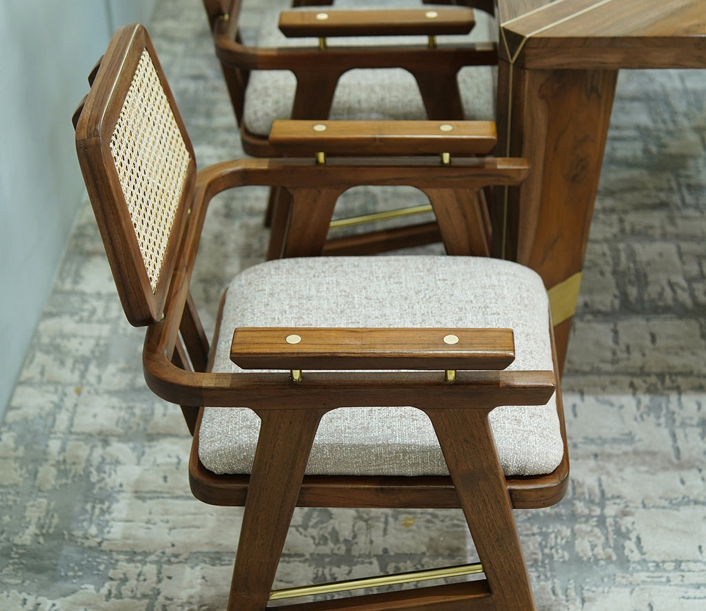 Josie Teak Wood Arm Chair with Cane - Set of 2