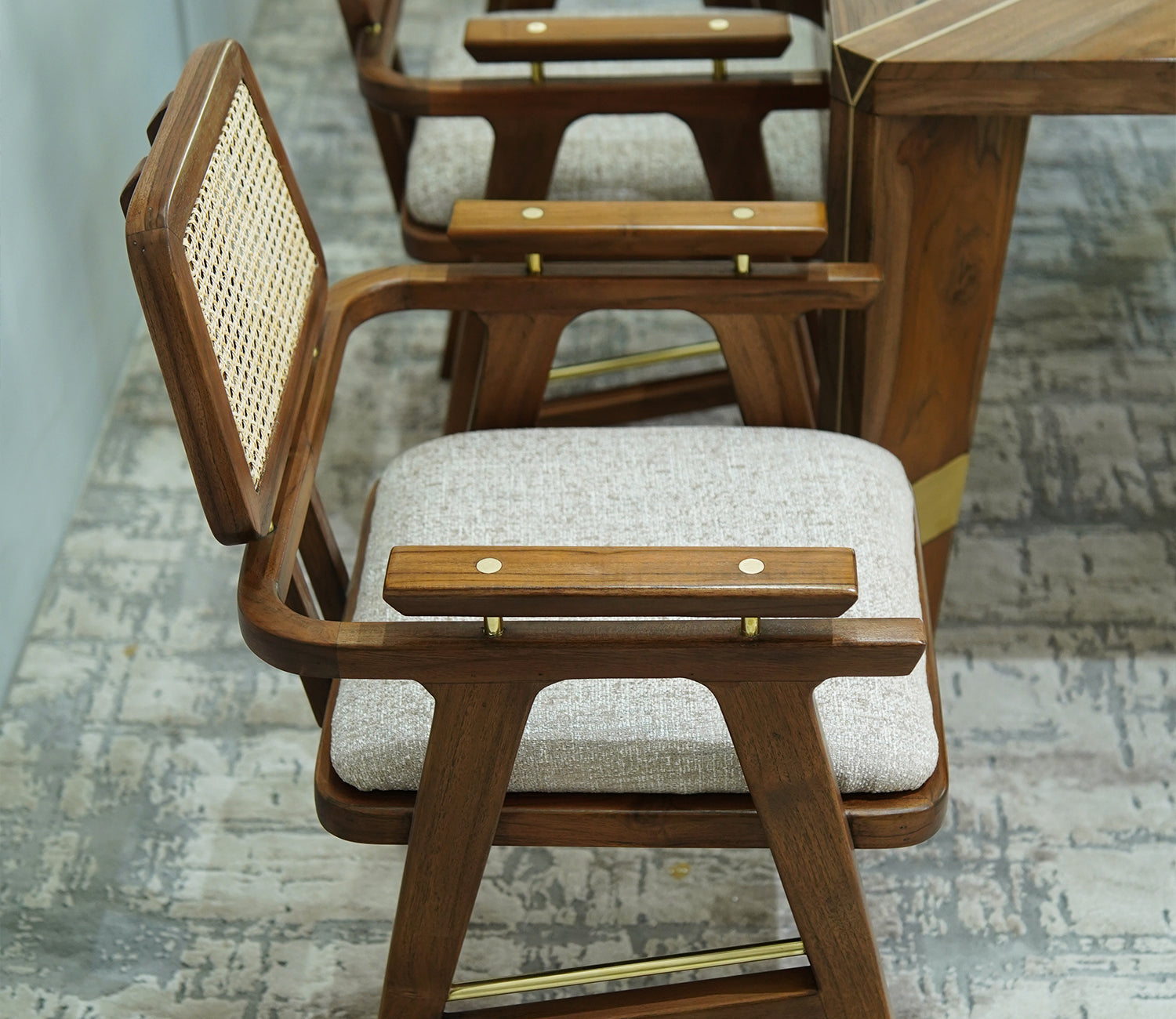 Josie Teak Wood Arm Chair with Cane - Set of 2