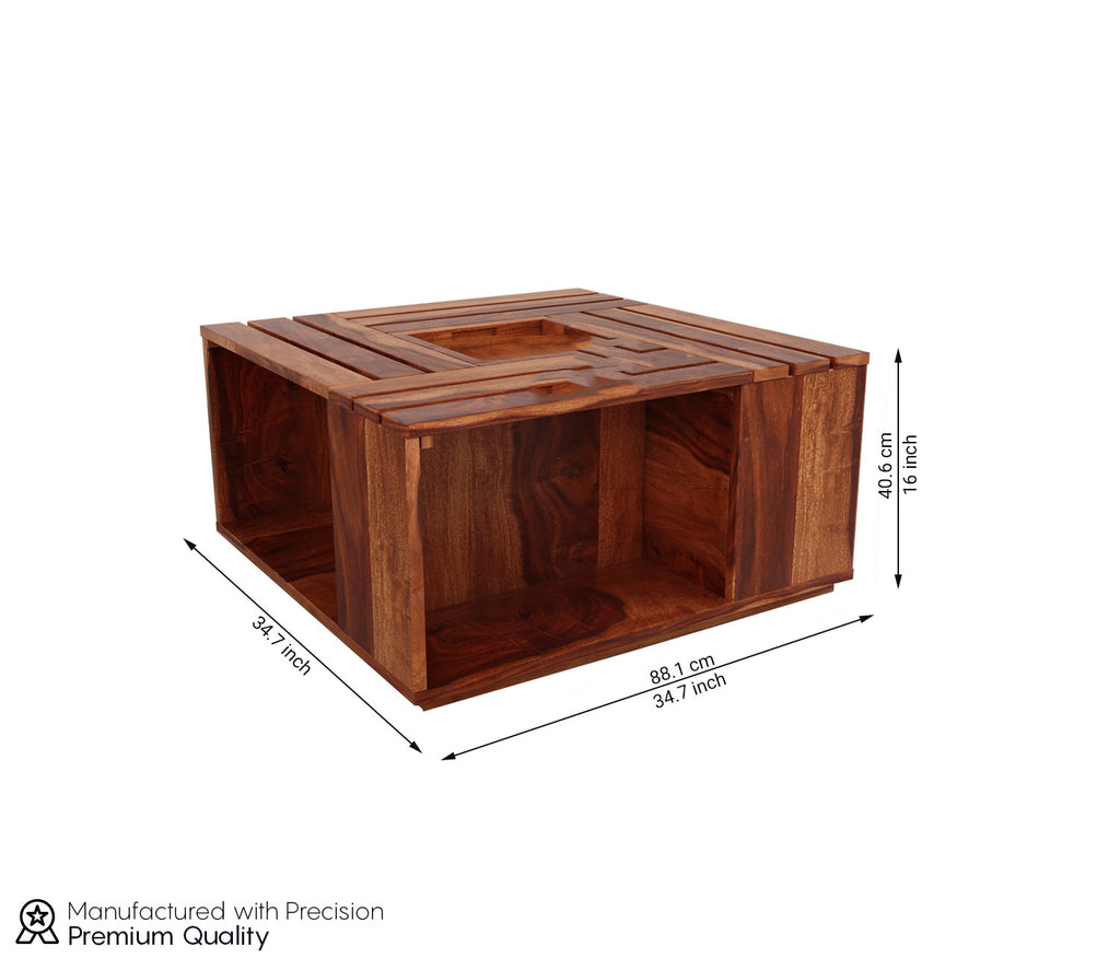 Aubrey Sheesham Wood Coffee Table with Center Storage