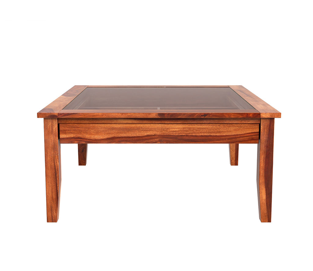 Liliana Sheesham Wood Glass Top Coffee Table with Storage