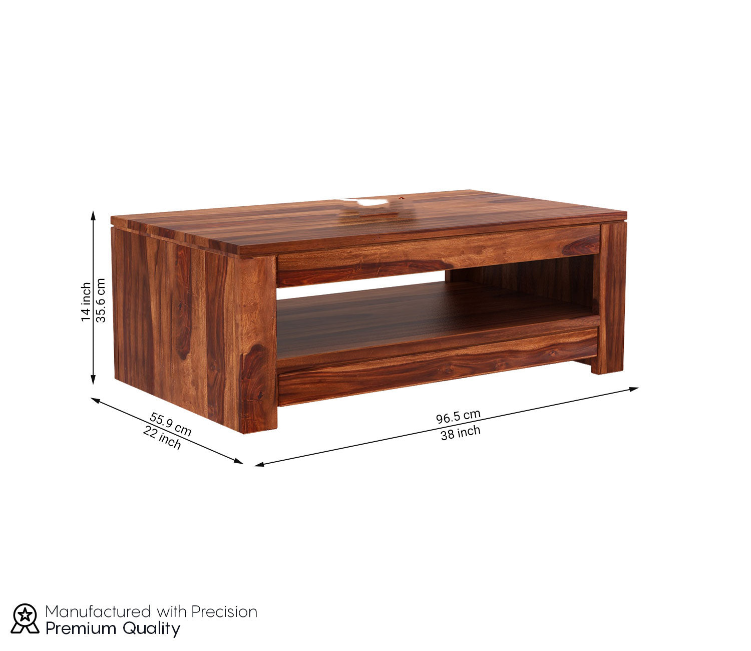 Aaliyah Sheesham Wood Coffee Table with Open Shelf Storage