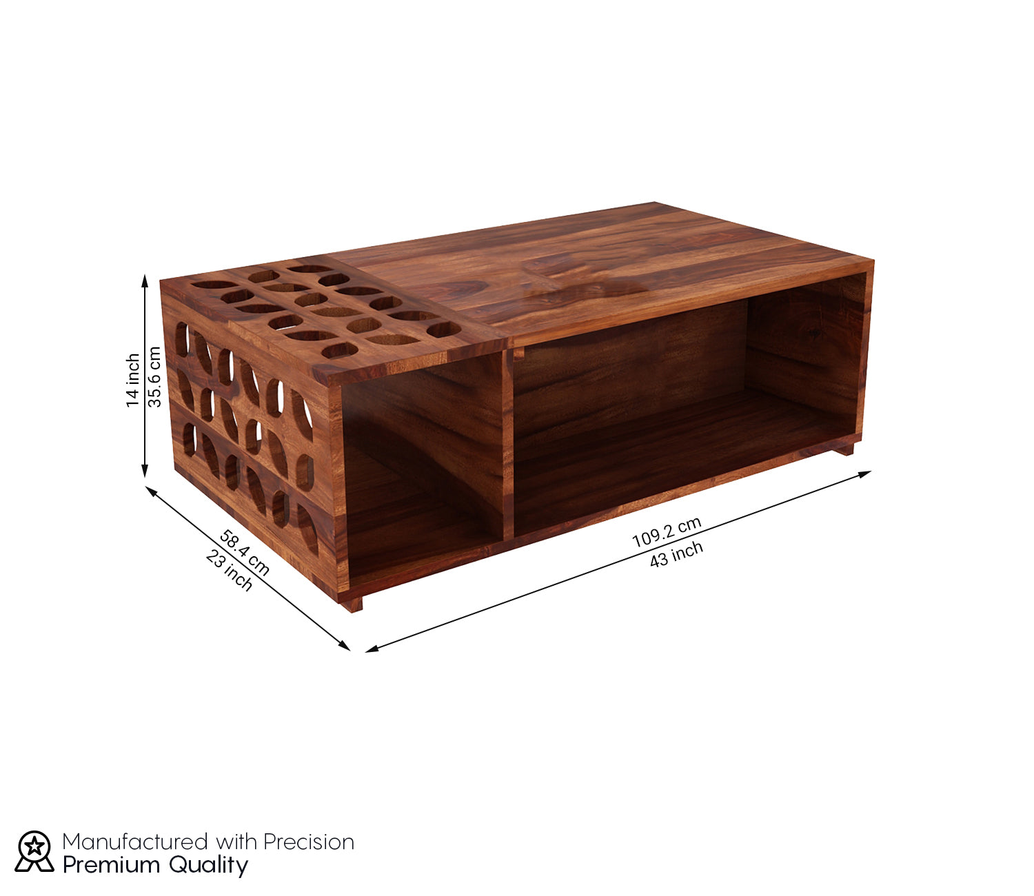 Jade Sheesham Wood Coffee Table with Open Storage