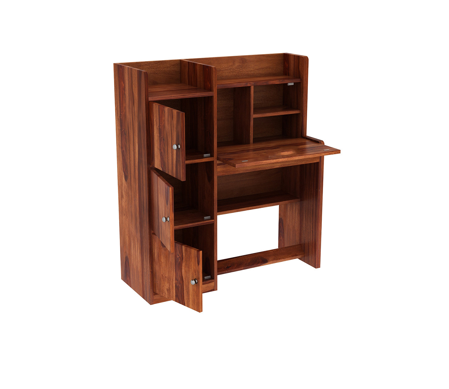 Avery Sheesham Wood Study Table with Three Cabinets & Open Shelves