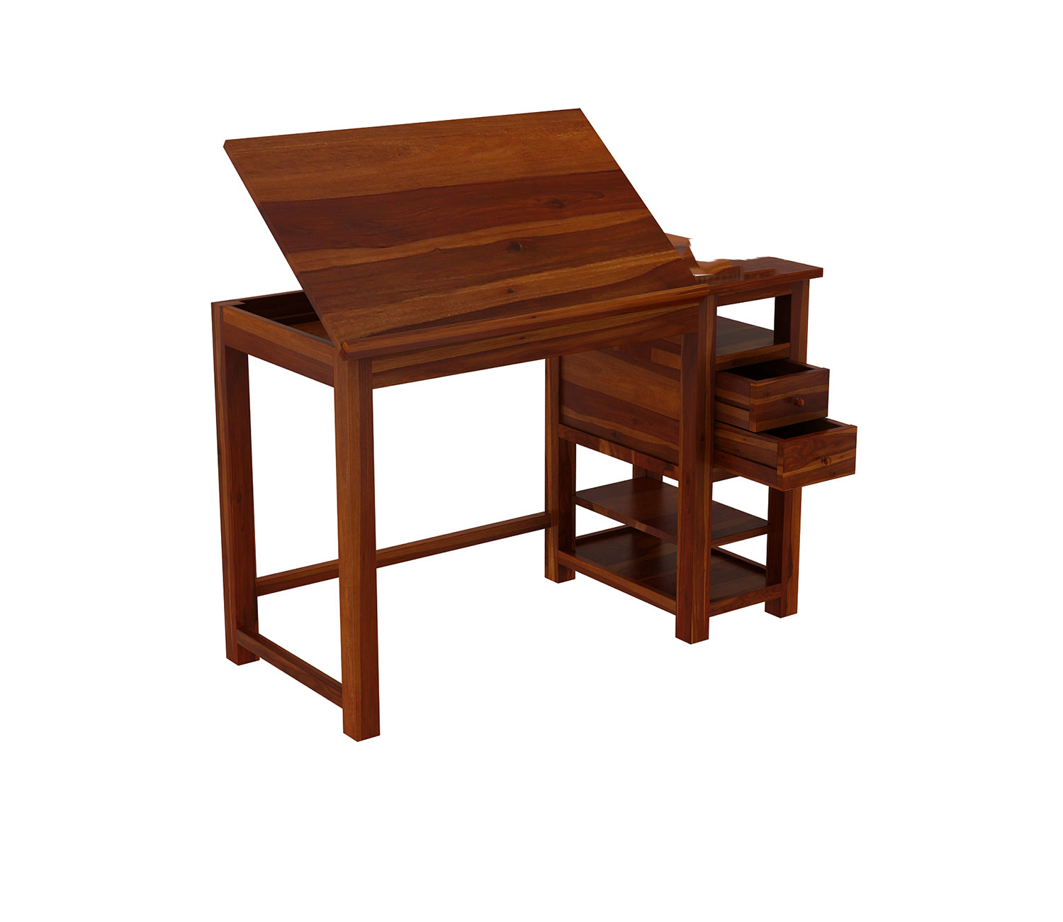 Penelope Study Cum Drafting Table with Drawer and Open Shelves