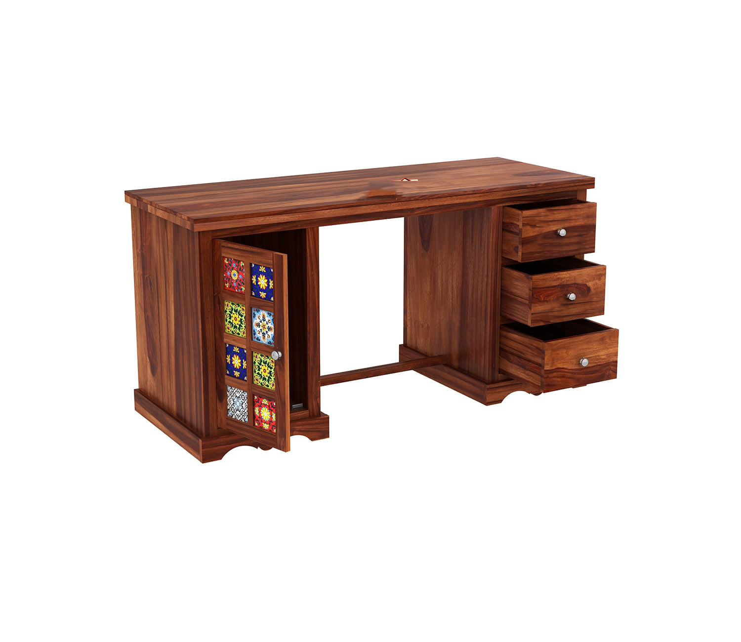 Scarlett Sheesham Wood Study Table with Three Drawers and Cabinet