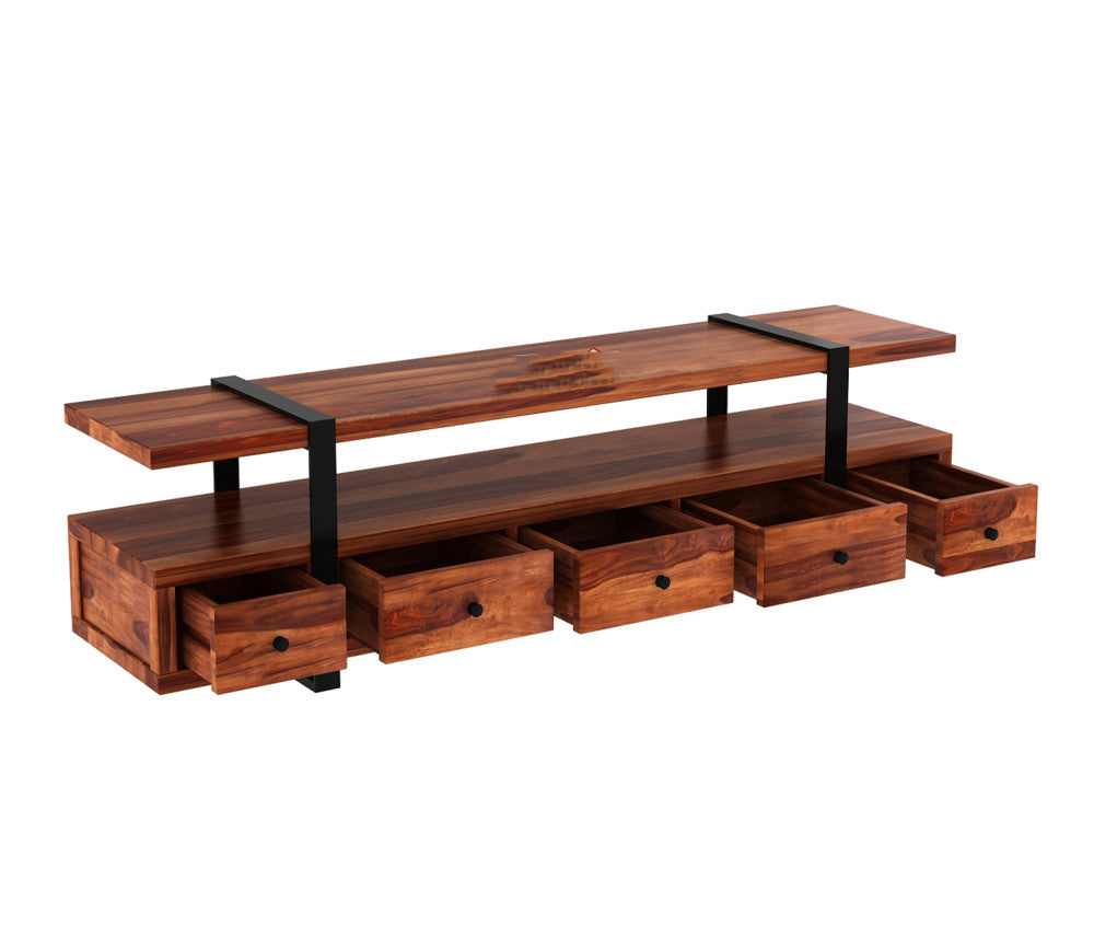 Rodrigo Sheesham Wood Tv Unit with Five Pull Out Drawers