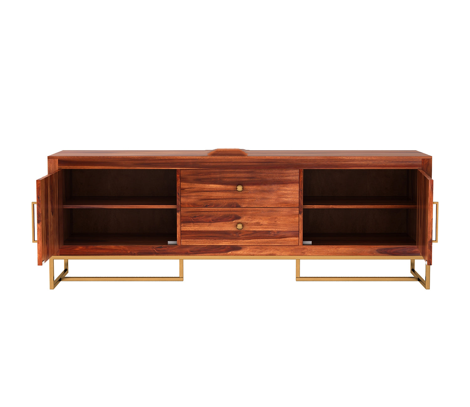 Dalton Metal Base Sheesham Wood Tv Unit with Drawers and Cabinets