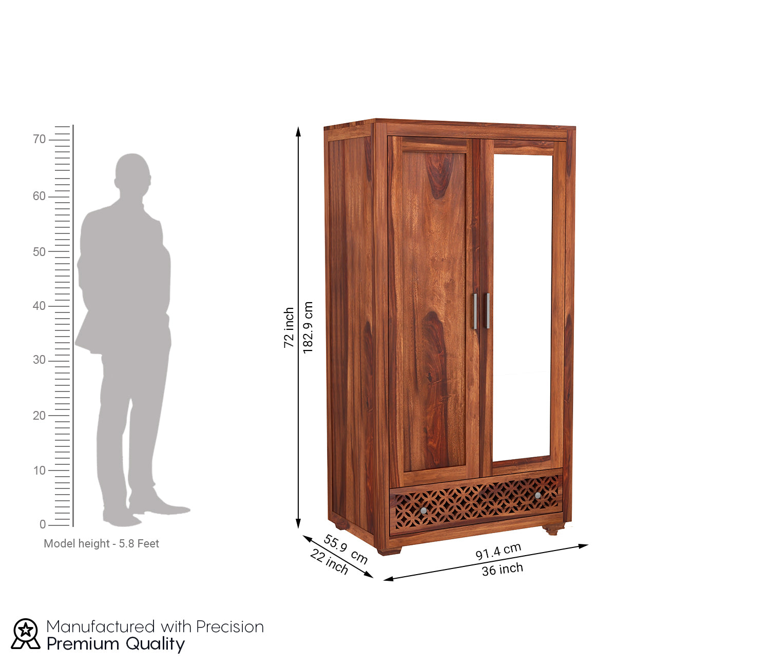 Zyaire 2 Door Wardrobe with Mirror