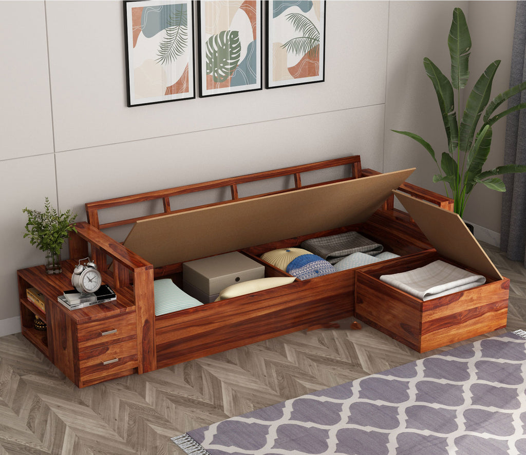 Herman L-Shaped Sheesham Wood Multifunctional Corner Sofa with Storage