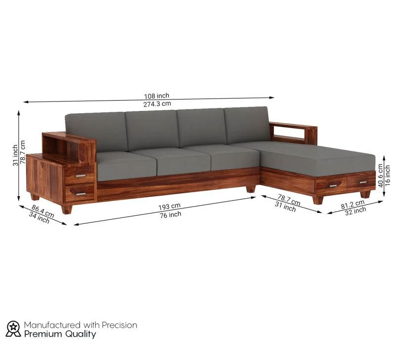 Corey L-Shaped 4 Seater Wooden Sofa