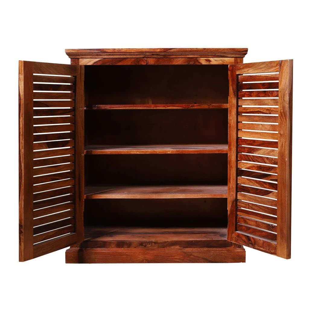 Wesley Wood Shoe Cabinet for Home | Wooden Shoes Rack with 4 Shelves & 2 Door Cabinet Storage