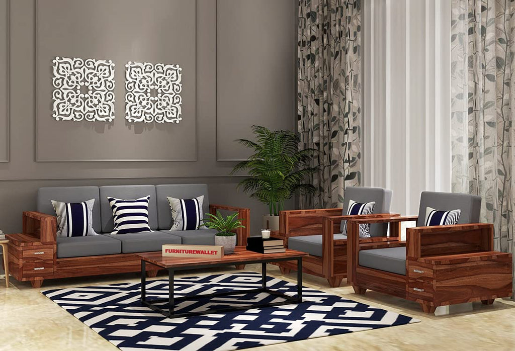 Furniturewallet Sheesham Wooden 5 Seater Sofa Set for Living Room With Natural Finish