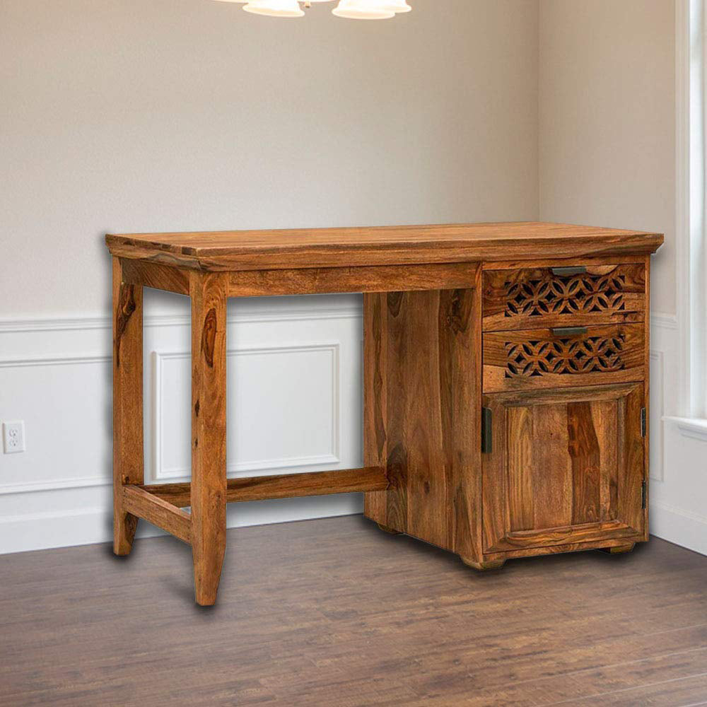 Amelia-Sheesham Wood Writing Study Table with Chair Office Desk for Living Room (Walnut Finish)