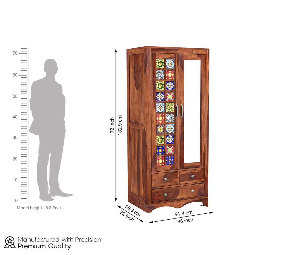 Jaziel 2 Door Multi Utility Wardrobe with Mirror
